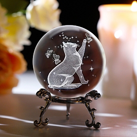 Inner Carving Glass Crystal Ball Diaplay Decoration, with Metal Holder, Fengshui Home Decor