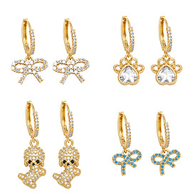 Charming Bowknot Zircon Earrings with Cute Puppy Paw Design for Women's Fashion and Personality - ERQ45