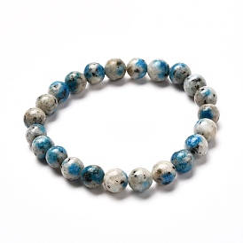 Bracelet extensible de perles rondes en pierre naturelle k2 / goutte de pluie azurite pour hommes femmes