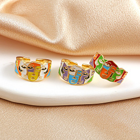 Hip-hop Cartoon Character Hand Jewelry with Copper Plated Real Gold and Oil Drop Card, Open Ring for Trendy Fashion.