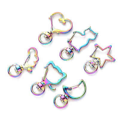 Alloy Swivel Snap Hooks Clasps, Cat/ Moon/Shell/Flower/Dolphin/Rabbit/Star/Cloud Shape