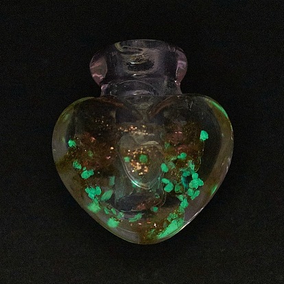 Handmade Luminous Lampwork  Perfume Bottle Pendants, Essential Oil Bottle, with Gold Sand, Heart