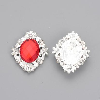 Alloy Rhinestone Flat Back Cabochons, with Acrylic Rhinestone, Oval, Silver Color Plated