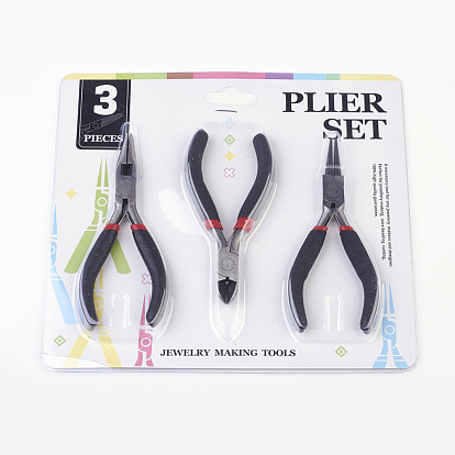 DIY Jewelry Tool Sets, Polishing Side Cutting Pliers, Wire Cutter Pliers and Round Nose Pliers, 105~125x61~62mm, 3pcs/set