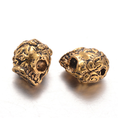 Tibetan Style Alloy Beads, Skull, 9x6x10mm, Hole: 1mm