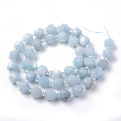 Natural Aquamarine Beads Strands, Round, Dyed, Faceted
