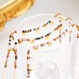 Hip-hop design personalized bead tassel round pendant multicolor necklace unisex titanium steel.