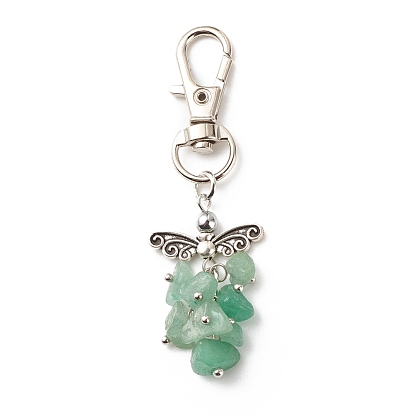 Natural Gemstone Beaded Cluster Pendant Decorates, with Swivel Clasps, Lobster Clasp Charms, Clip-on Charms, for Keychain, Purse, Backpack Ornament, Stitch Marker, Wings