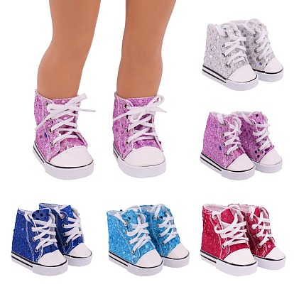 PU Leather & Rubber Doll Shoes, for 18 "American Girl Dolls Accessories, with Glitter Dot