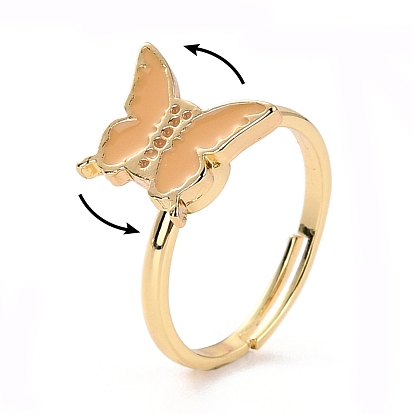 Butterfly Fidget Ring for Anxiety Stress Relief, Adjustable Spinner Ring, Alloy Enamel Rotating Ring, Golden