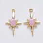 Brass Glass Charms, with Micro Pave Cubic Zirconia, Nickel Free, Star, Real 18K Gold Plated
