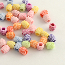 Craft Style Colorful Acrylic European Beads, Large Hole Barrel Beads, 7x9mm, Hole: 4mm, about 1800pcs/500g