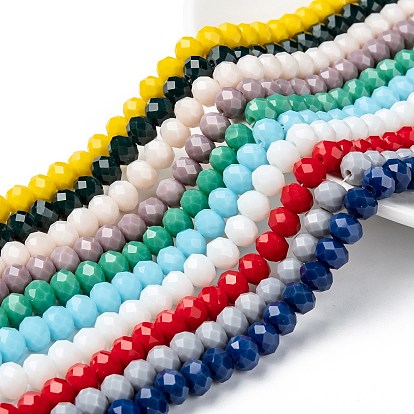 Perles de verre opaques de couleur unie, facette, rondelle