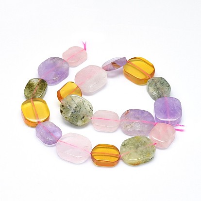 Perles naturelles de quartz brins, Ovale Plat