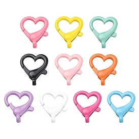 10Pcs 10 Colors Spray Painted Eco-Friendly Alloy Lobster Claw Clasps, Cadmium Free & Nickel Free & Lead Free, Heart