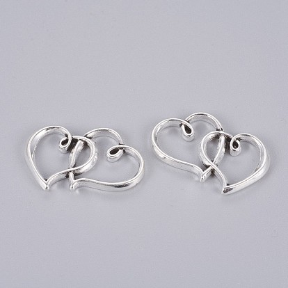 Tibetan Style Double Heart Links/Connectors, Cadmium Free & Lead Free, 24x31x3mm, Hole: 14x9~15mm, about 294pcs/1000g
