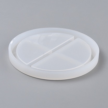 2 Compartments Round Tray Silicone Molds, Resin Casting Molds, For DIY Trinket Tray Mold Making