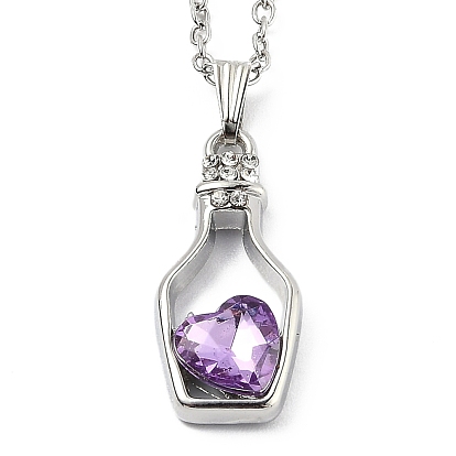 Alloy Resin Pendant Necklaces, with Cable Chains, Bottle with Heart