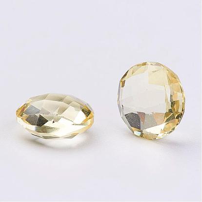 Faceted K9 Glass Pointed Back Cabochons, Flat Round