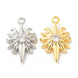 Brass Micro Pave Cubic Zirconia Pendants, Sun