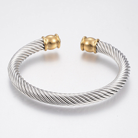 304 Stainless Steel Cuff Bangles Torque Bangles, with Rhinestone