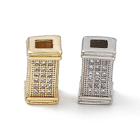 Brass Micro Pave Clear Cubic Zirconia Beads, Cuboid