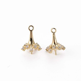 Brass Micro Pave Clear Cubic Zirconia Peg Bails Charms, for Half Drilled Beads, Flower, Nickel Free