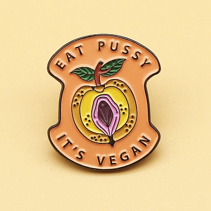 Broche en émail en forme de poire de dessin animé, mot manger la chatte c'est un badge de féminisme en alliage végétalien pour les vêtements de sac à dos