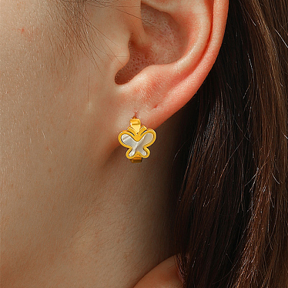 Boucles d'oreilles créoles en acier inoxydable, boucle d'oreille papillon coquillage pour femme