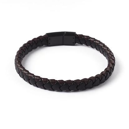 Leather Braided Cord Bracelets, with 304 Stainless Steel Magnetic Clasps