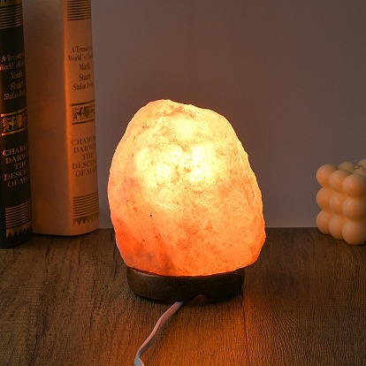 Лампа из натуральной гималайской каменной соли, с дерева базы, 1 кабель питания (китайский 2 штекер) и 1 лампочка