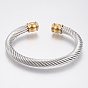 304 Stainless Steel Cuff Bangles Torque Bangles, with Rhinestone