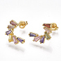 Brass Cubic Zirconia Stud Earrings, with Ear Nuts