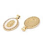 Brass Micro Pave Clear Cubic Zirconia Pendants, Long-Lasting Plated, Oval with Virgin Mary