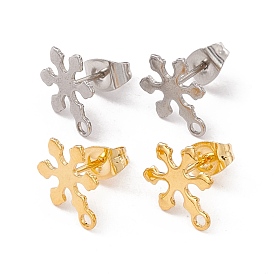 201 Stainless Steel Stud Earring Findings, with Ear Nuts and 304 Stainless Steel Pins, with Horizontal Loops, Snowflake