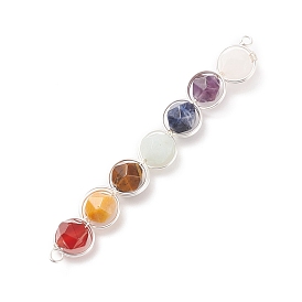 7Pcs Star Cut Round Natural Gemstones Copper Wire Wrapped Connector Charms, Natural opaz Jade & Amazonite & Carnelian & Amethyst & Tiger Eye  & Rose Quartz & Sodalite, Faceted