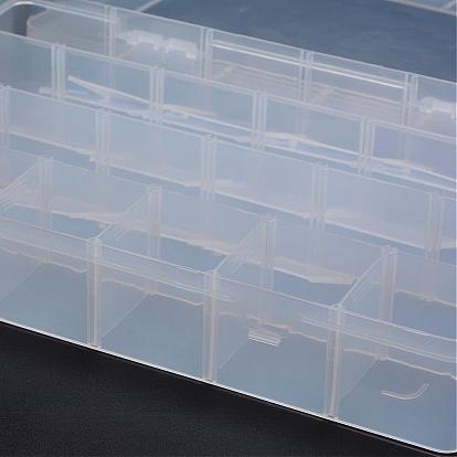 Polypropylene Plastic Bead Storage Containers, Adjustable Dividers Box, Removable, 24 Compartments, Rectangle
