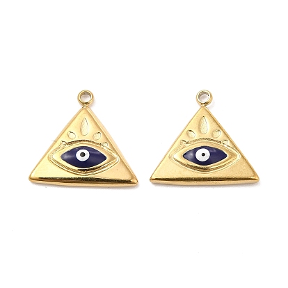 Vacuum Plating 201 Stainless Steel Enamel Pendants, Real 18K Gold Plated, Triangle with Evil Eye Charm