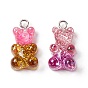Two Tone Transparent Resin Glitter Pendants, with Platinum Tone Alloy Loops, Bear