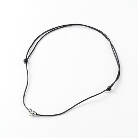 Adjustable Cowhide Leather Cord Pendant Necklaces, with Alloy Findings, Antique Silver, 18.5 inch