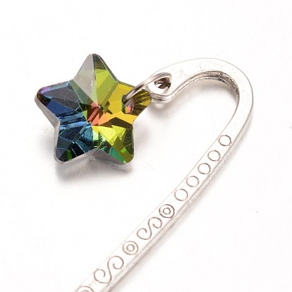 Antique Silver Alloy Star Glass Charm Bookmarks, 85mm