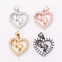 Brass Micro Pave Cubic Zirconia Pendants, Heart with Foot