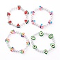 Stretch Kids Bracelets, with Eco-Friendly Transparent Acrylic and Fruit & Heart & Sunflowers Polymer Clay Beads