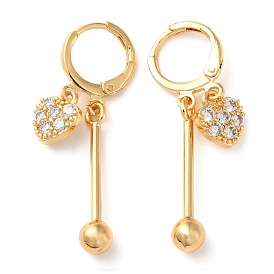Rhinestone Heart Leverback Earrings, Brass Bar Drop Earrings for Women