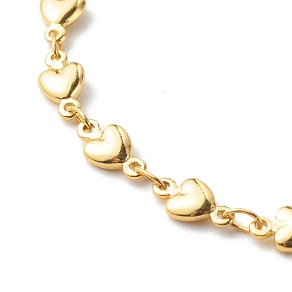 Brass Heart Link Chains Bracelets, with  304 Stainless Steel Lobster Claw Clasps and Brass Cubic Zirconia Charms