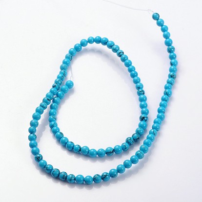 Pierres fines perles brin, teint, turquoise synthétique, ronde, 4mm, Trou: 0.8mm