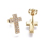 Brass Micro Pave Cubic Zirconia Stud Earrings, Cross, Golden