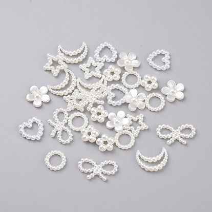 Cabochons de perles acryliques, coquille d'imitation et perle, fleur, anneau, étoiles, lune, cœur et bowknot