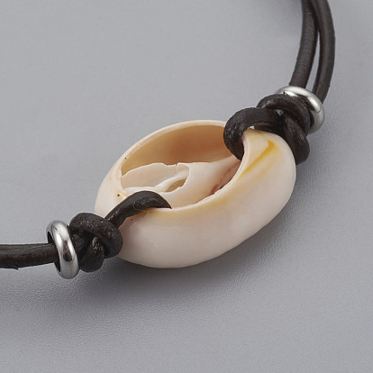 En cuir de vachette cordon bracelets, avec perles en nacre et fermoirs à pinces de homard en acier inoxydable 304
