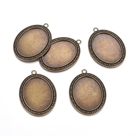 Tibetan Style Zinc Alloy Pendant Cabochon Settings, Cadmium Free & Lead Free, Flat Oval Tray: 40x30mm, 54.5x40x2mm, Hole: 3mm